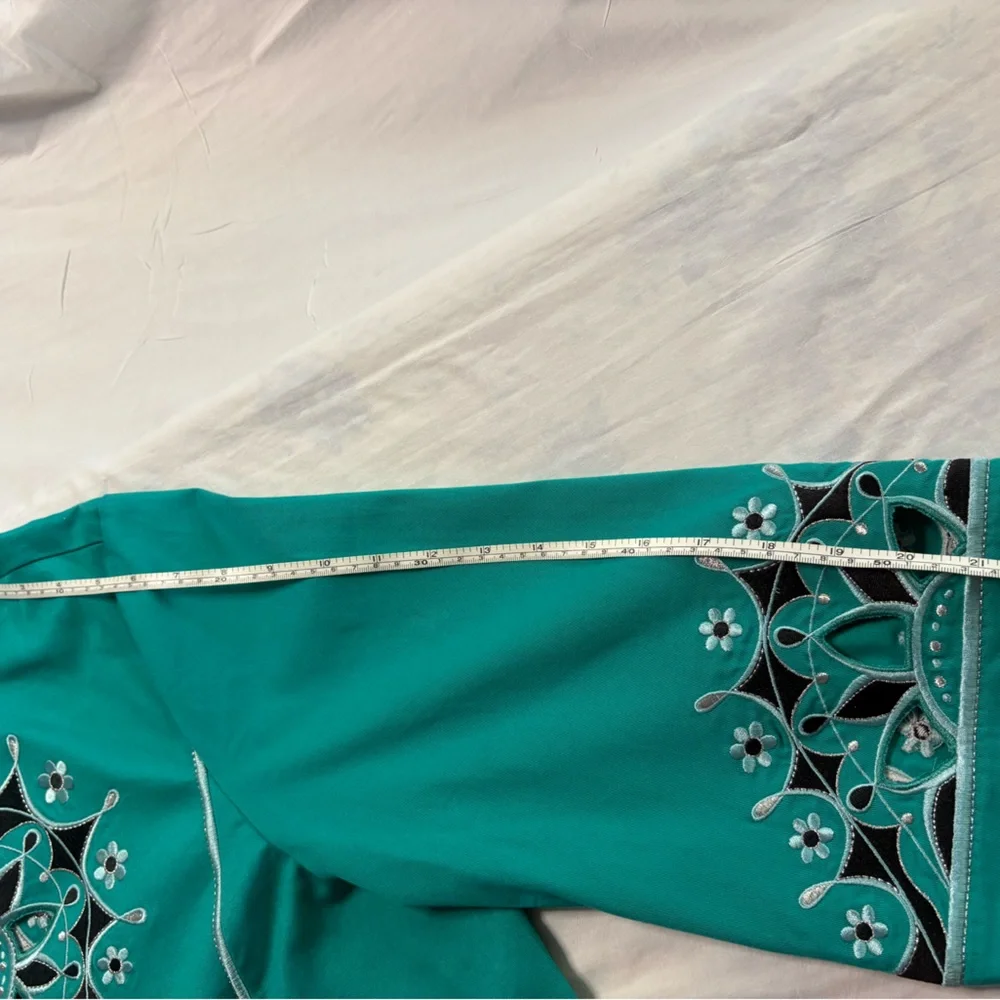BOB MACKIE Wearable Art‎ Turquoise Embroidered Floral Jacket L